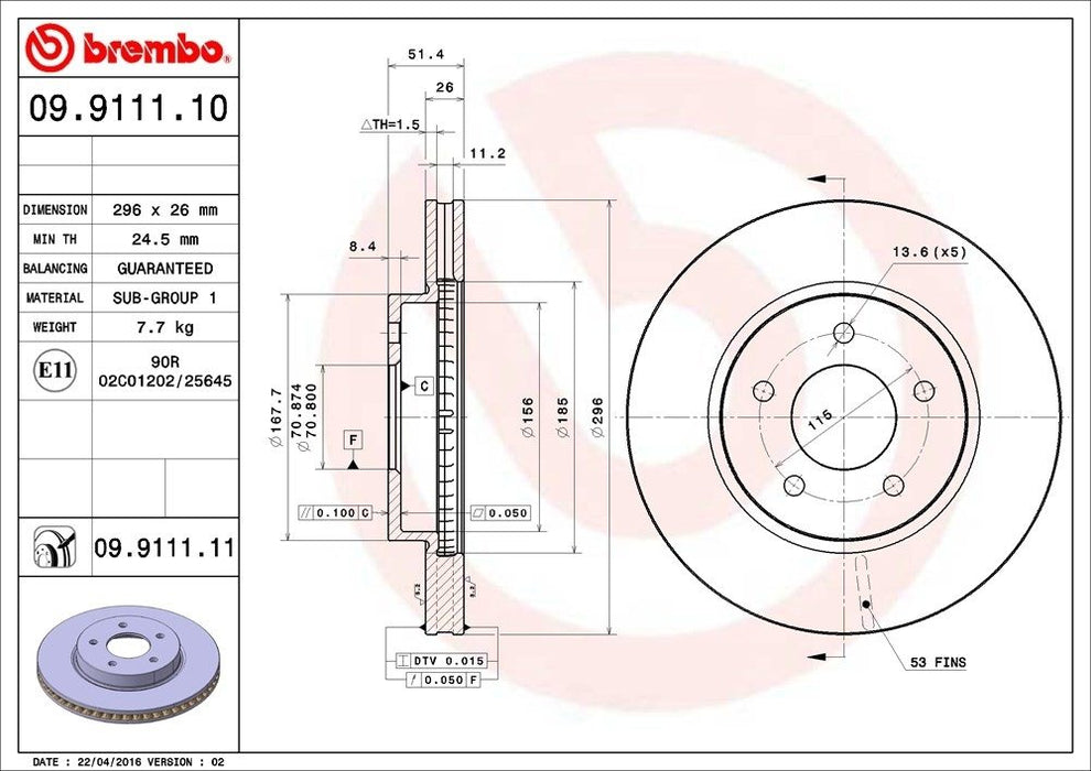 09.9111.11 Brembo Brake Rotor