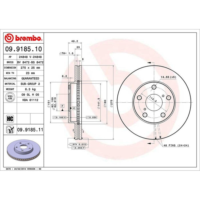 09.9185.11 Brembo Brake Rotor