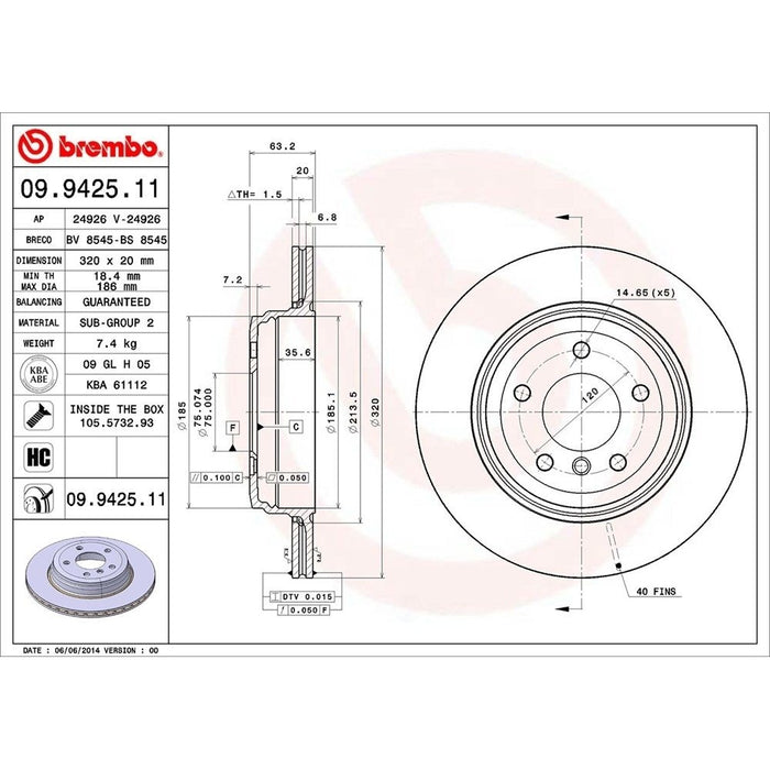 09.9425.11 Brembo Brake Rotor