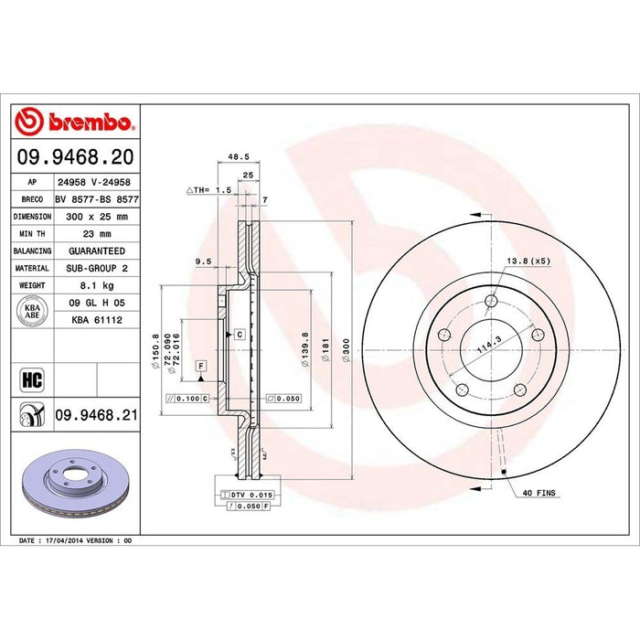 09.9468.21 Brembo Brake Rotor