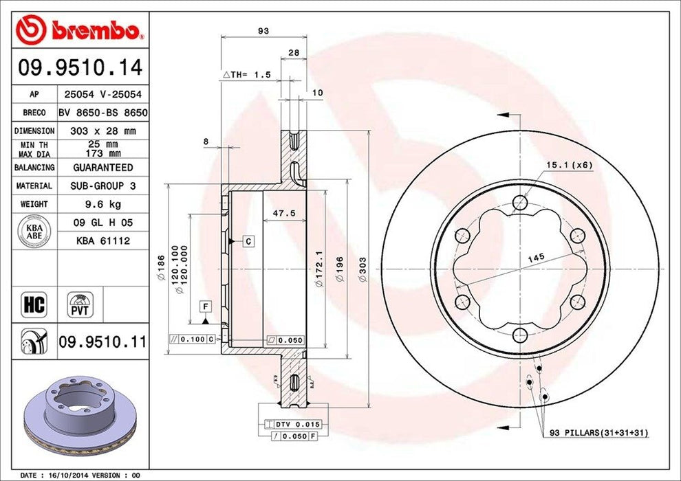 09.9510.14 Brembo Brake Rotor