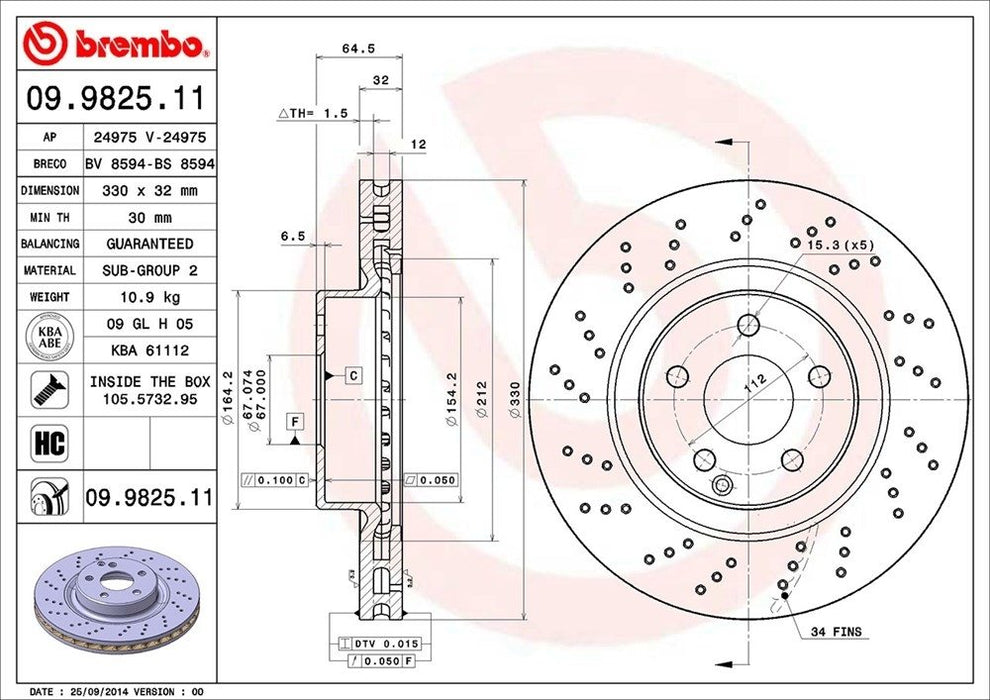 09.9825.11 Brembo Brake Rotor