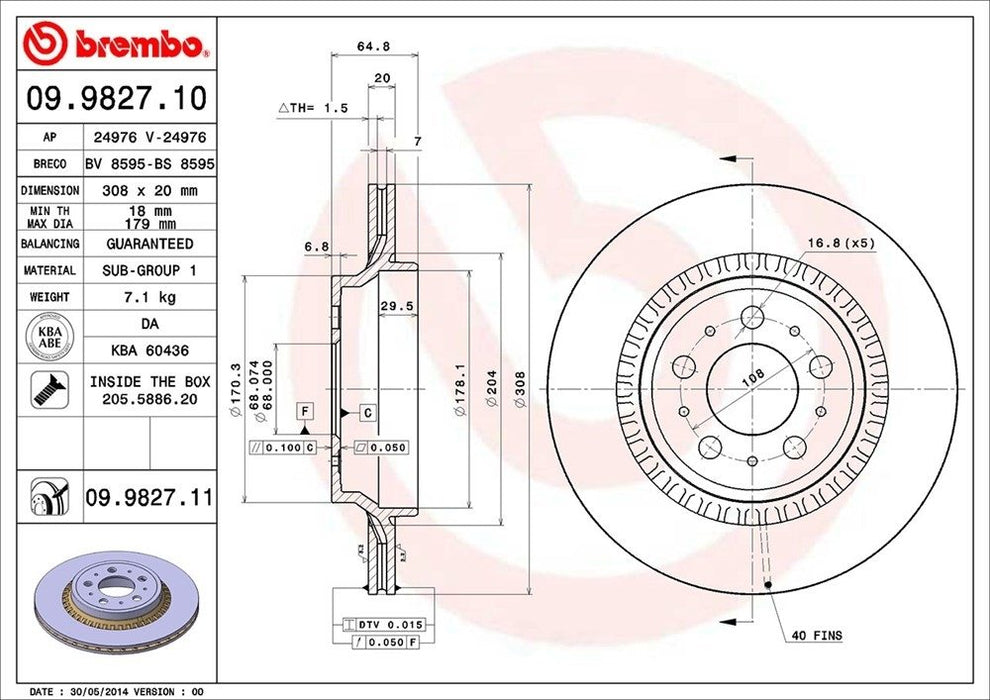 09.9827.11 Brembo Brake Rotor