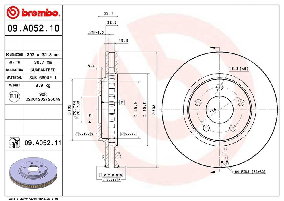 09.A052.11 Brembo Brake Rotor