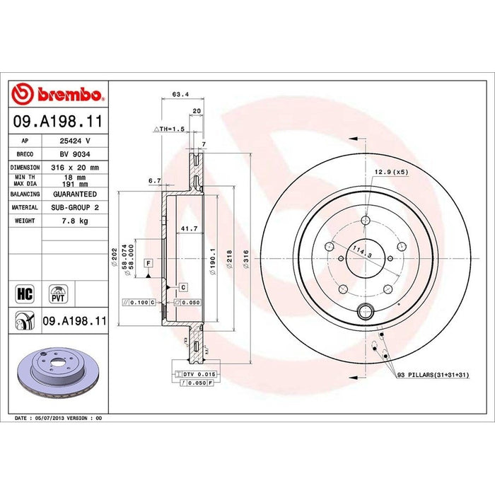 09.A198.11 Brembo Brake Rotor