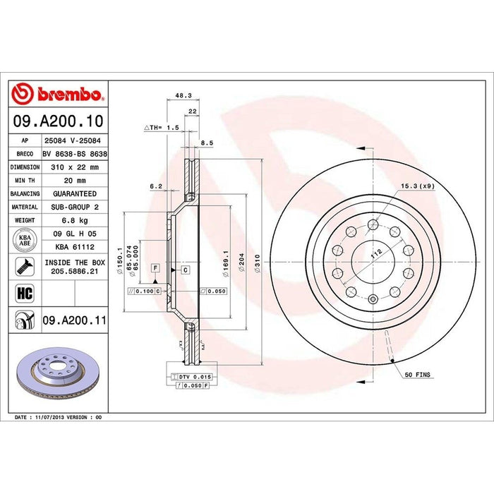 09.A200.11 Brembo Brake Rotor