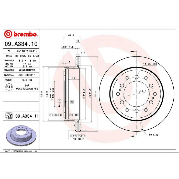 09.A334.11 Brembo Brake Rotor