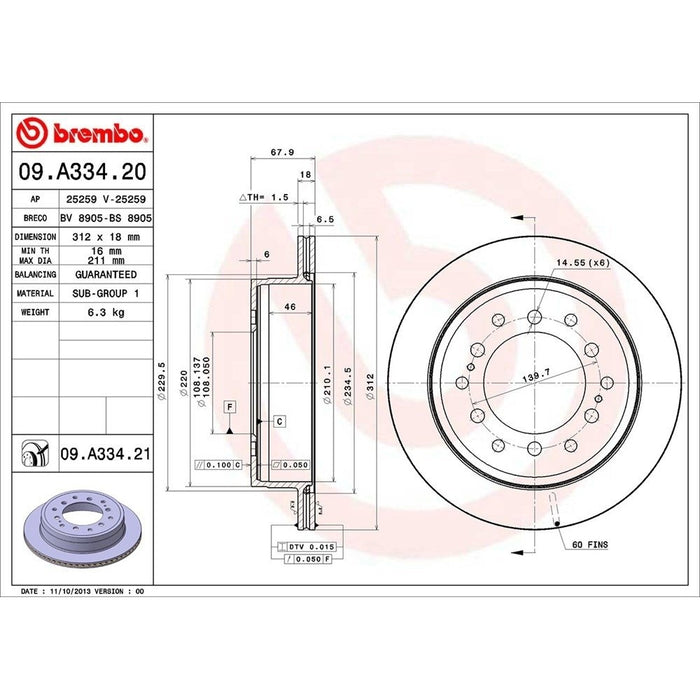 09.A334.21 Brembo Brake Rotor