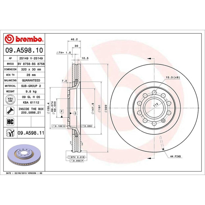 09.A598.11 Brembo Brake Rotor