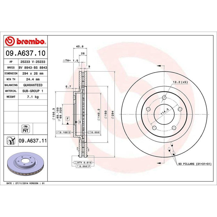 09.A637.11 Brembo Brake Rotor