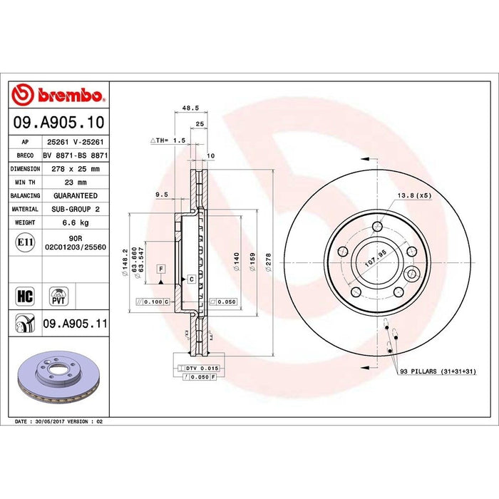 09.A905.11 Brembo Brake Rotor
