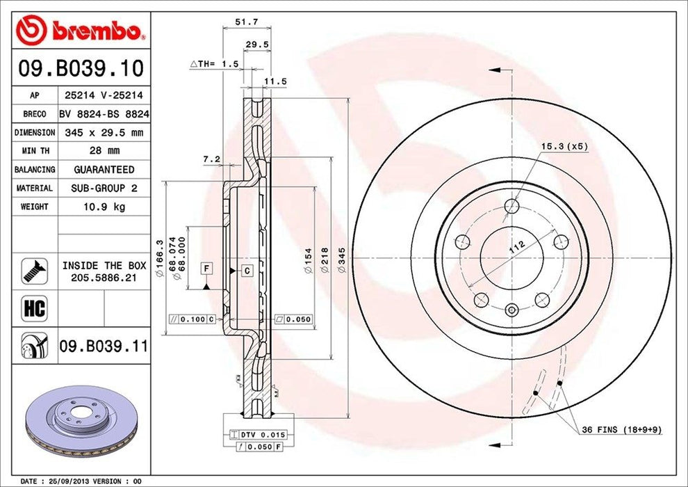 09.B039.11 Brembo Brake Rotor