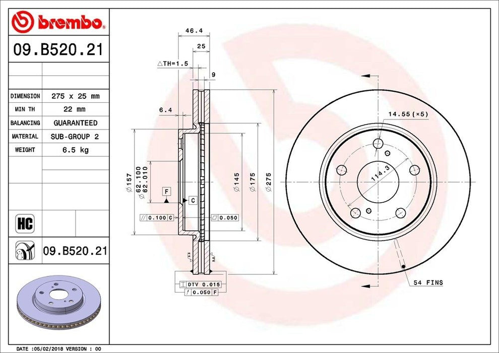 09.B520.21 Brembo Brake Rotor