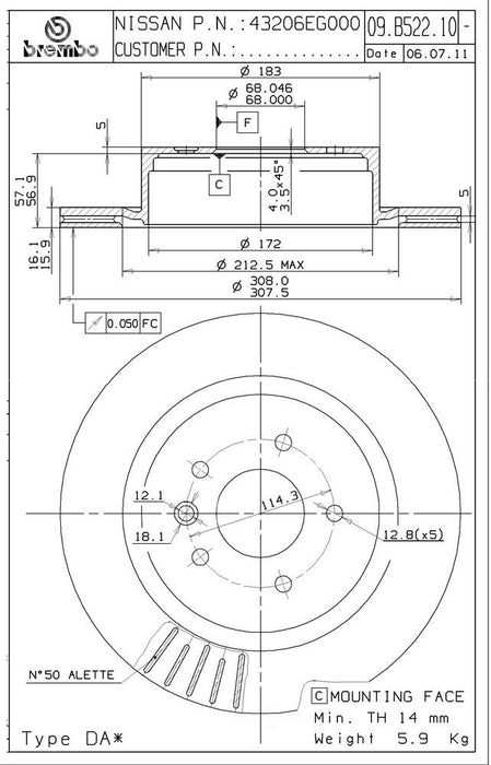 09.B522.11 Brembo Brake Rotor