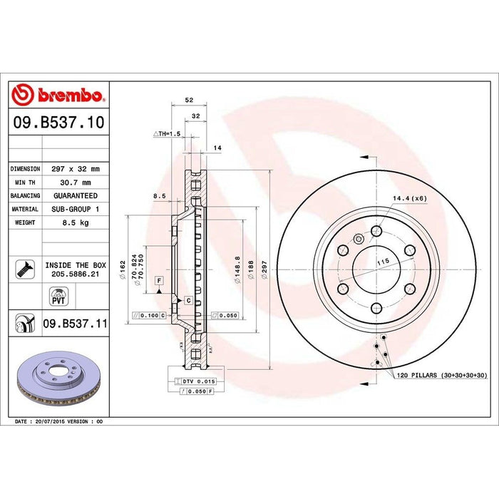 09.B537.11 Brembo Brake Rotor