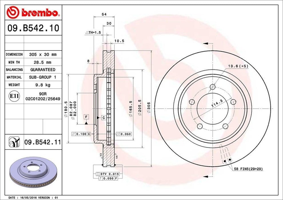 09.B542.11 Brembo Brake Rotor