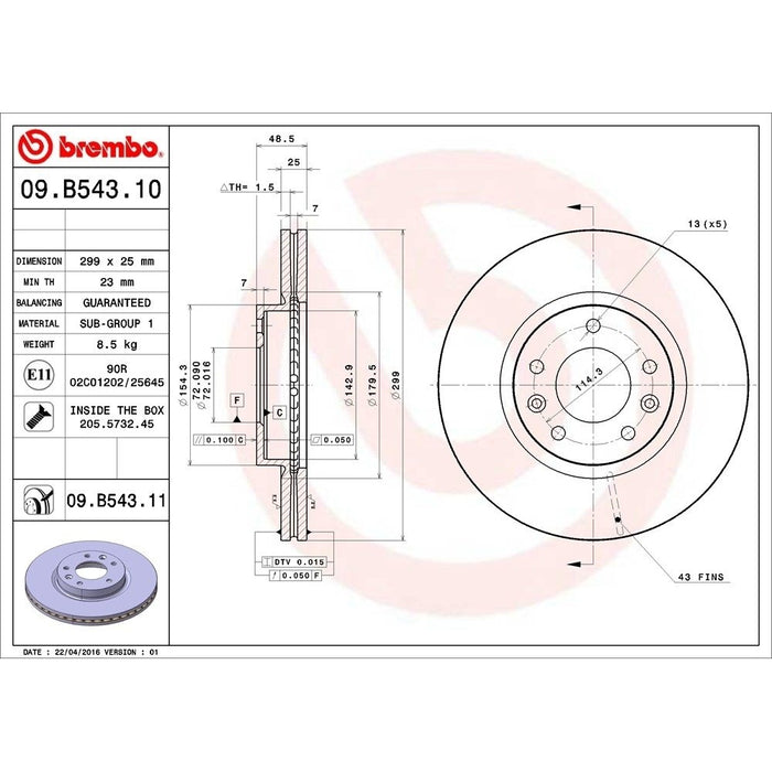 09.B543.11 Brembo Brake Rotor