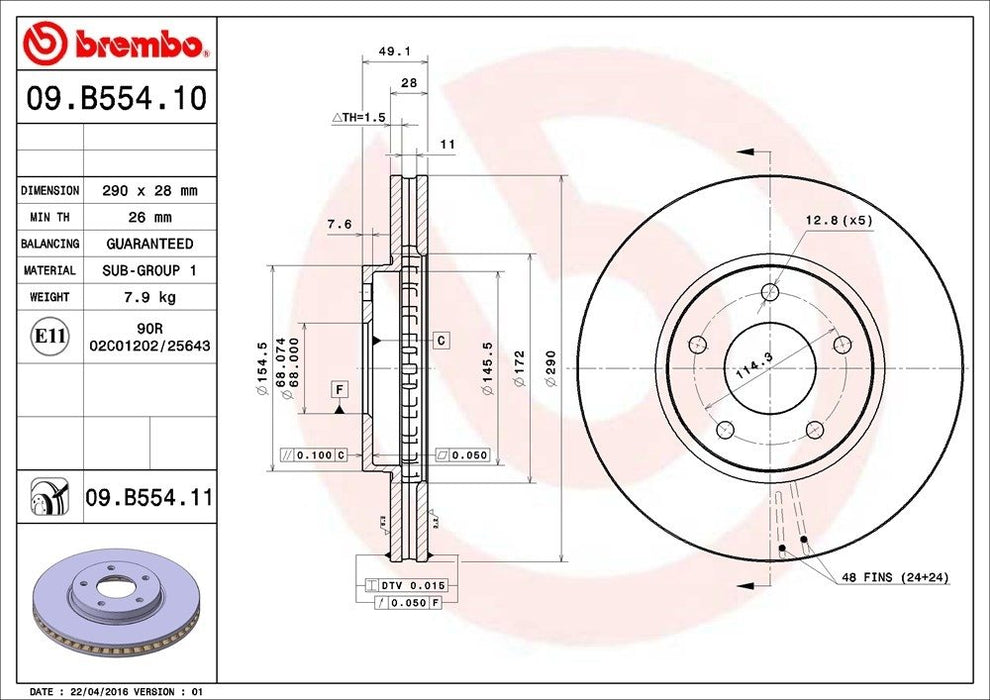 09.B554.11 Brembo Brake Rotor