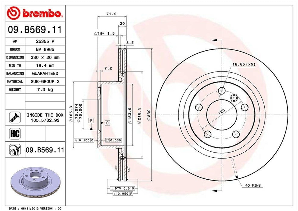 09.B569.11 Brembo Brake Rotor