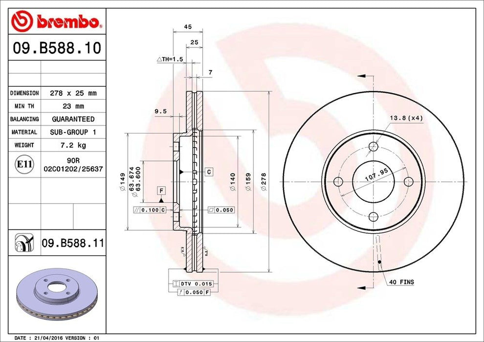 09.B588.11 Brembo Brake Rotor
