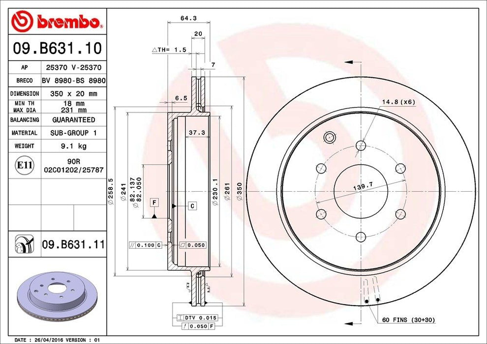 09.B631.11 Brembo Brake Rotor