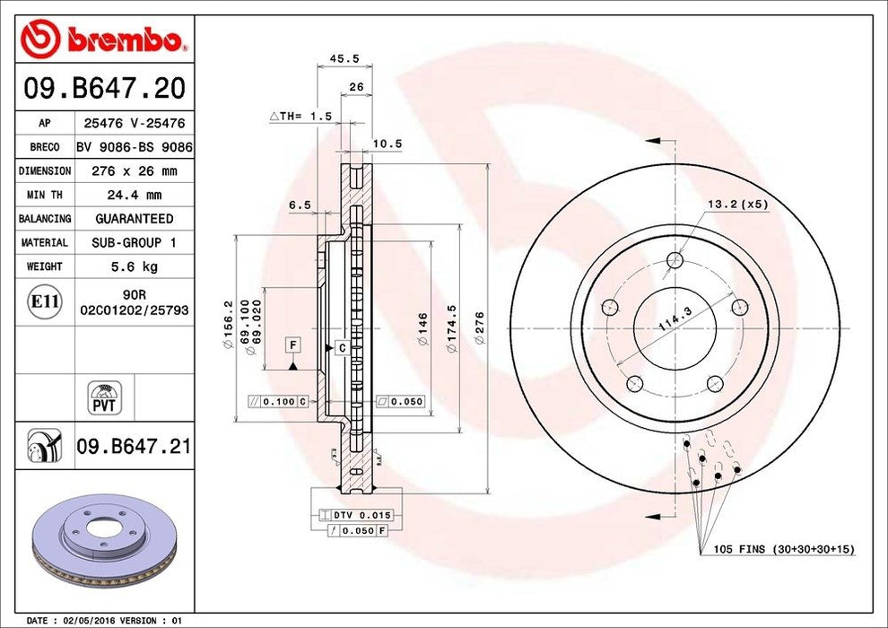 09.B647.21 Brembo Brake Rotor