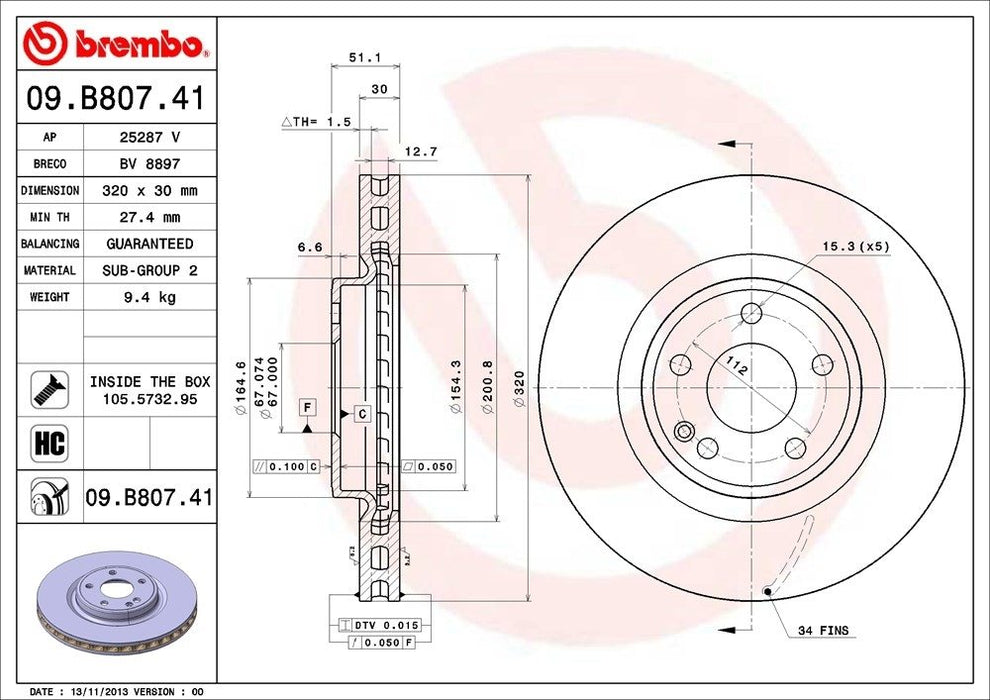 09.B807.41 Brembo Brake Rotor
