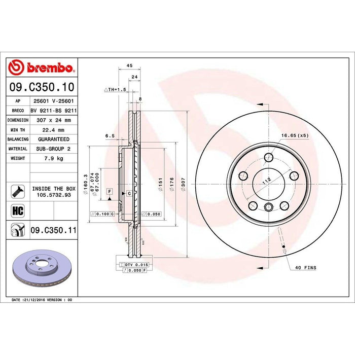 09.C350.11 Brembo Brake Rotor