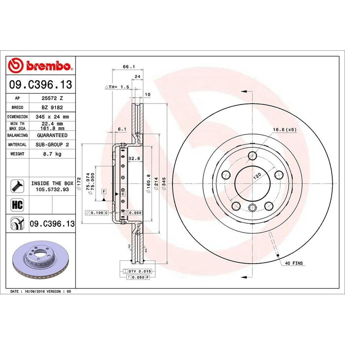 09.C396.13 Brembo Brake Rotor