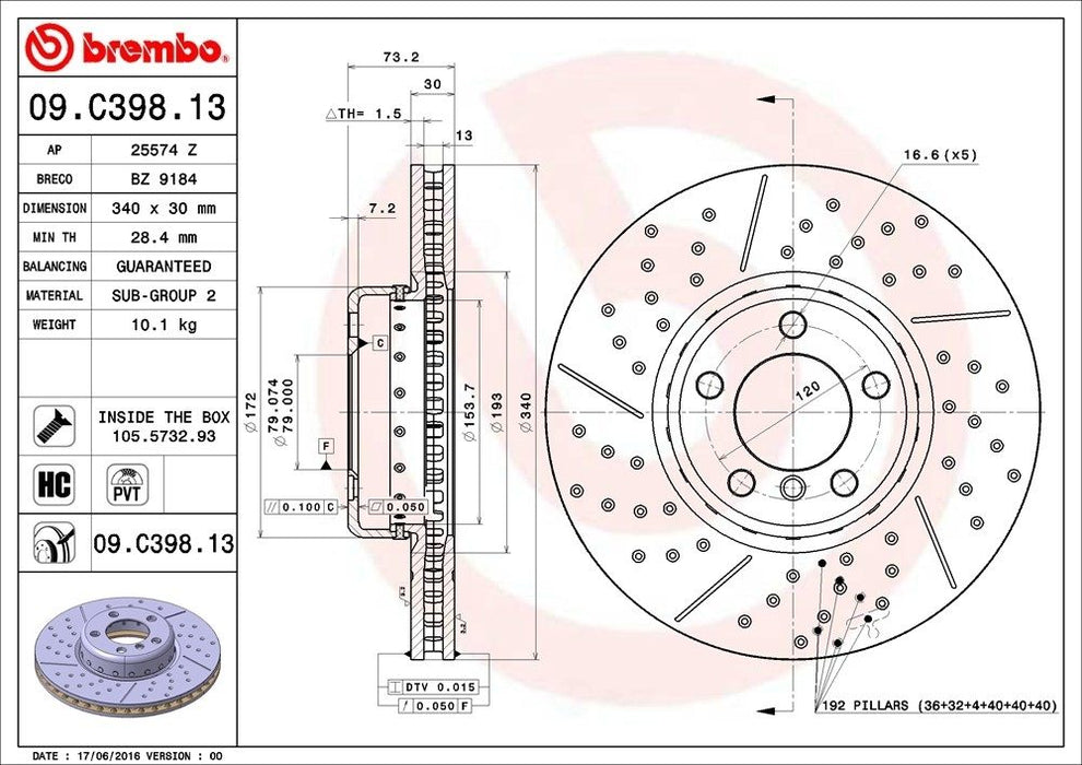 09.C398.13 Brembo Brake Rotor