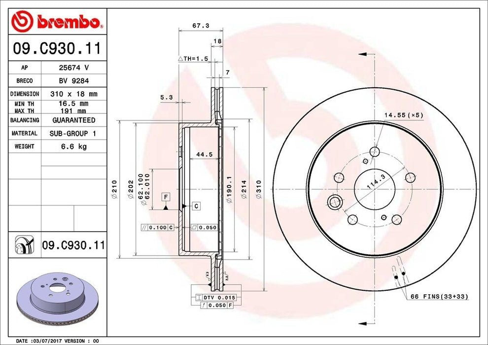 09.C930.11 Brembo Brake Rotor