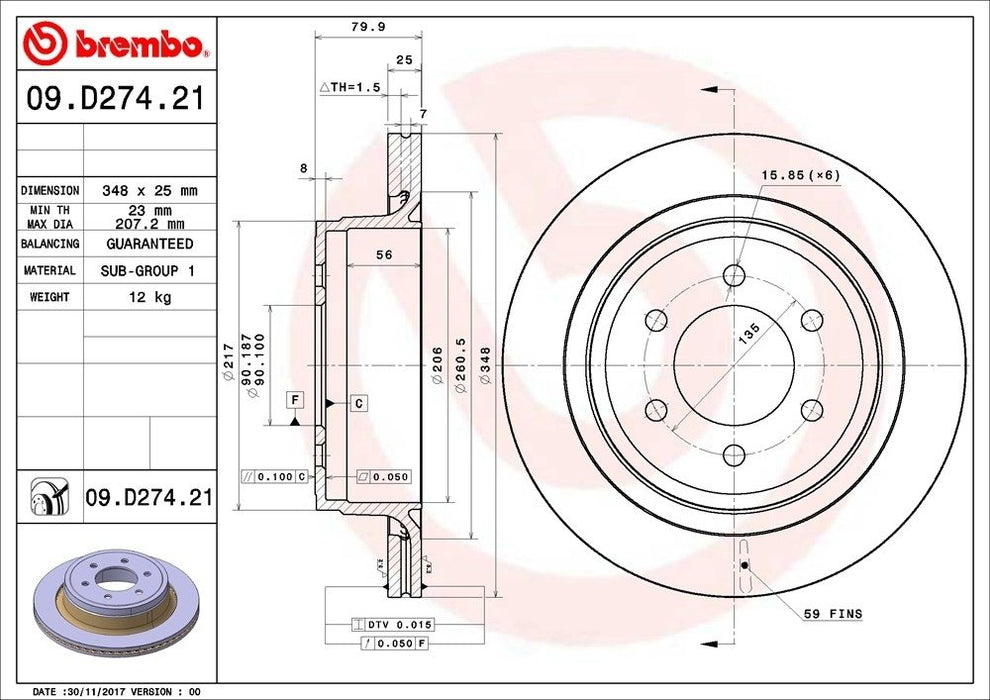 09.D274.21 Brembo Brake Rotor