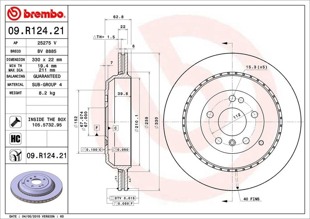 09.R124.21 Brembo Brake Rotor