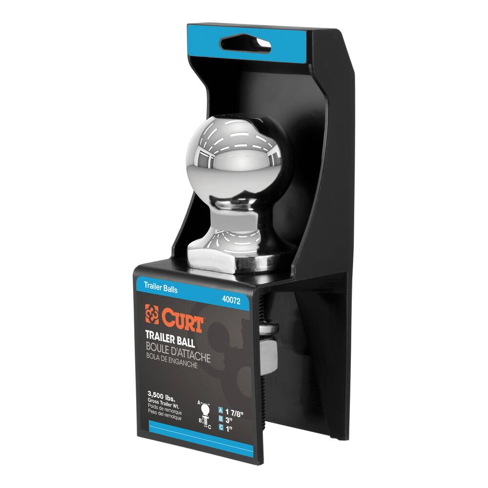 40072 1-7/8 Trailer Ball (1x3 Shank, 3500 lb, Chrome, Packaged)
