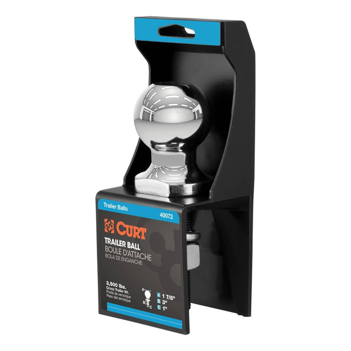 40072 1-7/8 Trailer Ball (1x3 Shank, 3500 lb, Chrome, Packaged)