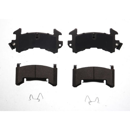 Four BFD154CR ProSeries OE Brake Pads and two metal clips arranged on a white background.