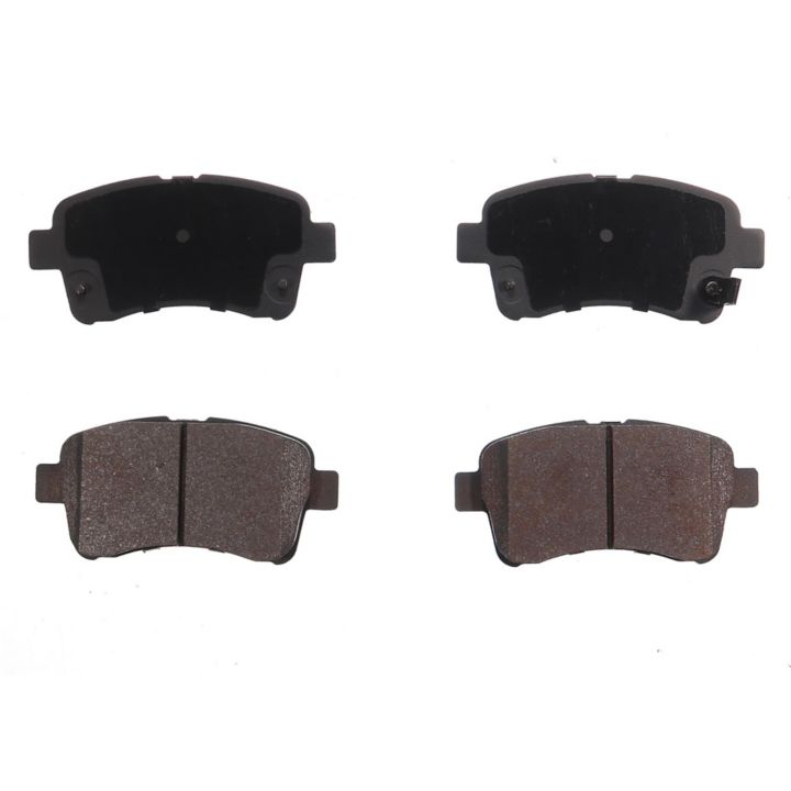 Four BFD937CR ProSeries OE Brake Pads arranged in a square with two top pads facing down and two bottom pads facing up.