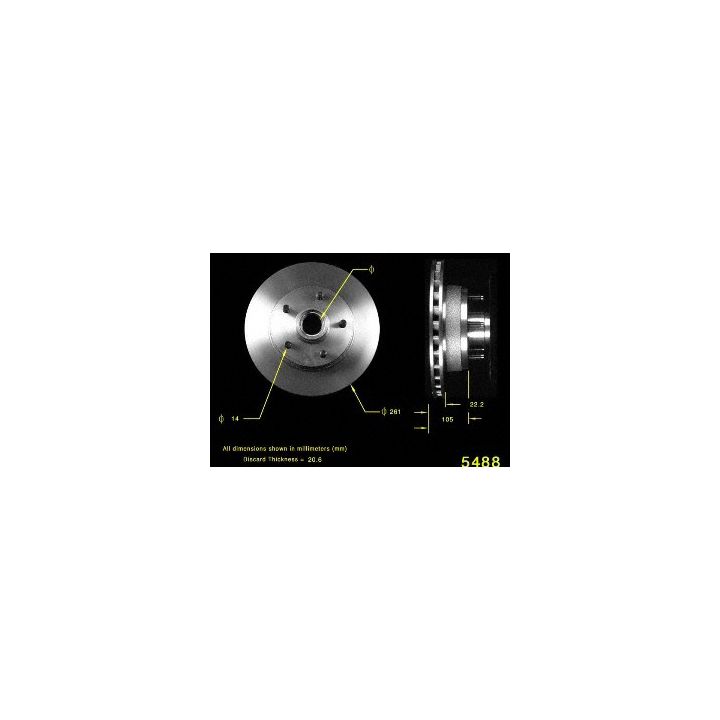 A diagram of the 5488 Pro-Series OE Brake Rotor with measurements in millimeters, showcasing thickness and other dimensions.
