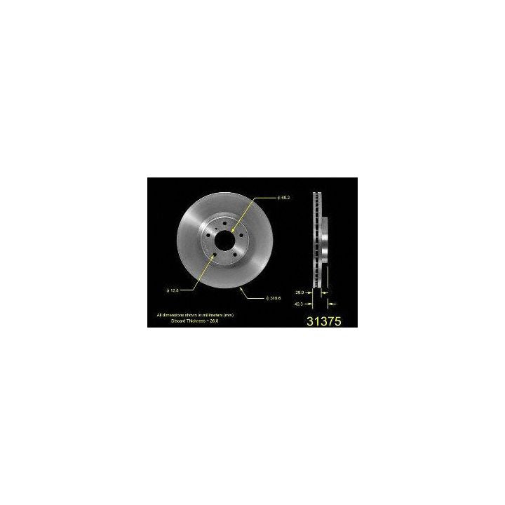 A 31375 Pro-Series OE Brake Rotor with measurements and specifications displayed on a black background.