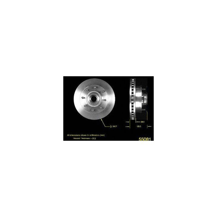 Image of the 55081 Pro-Series OE Brake Rotor depicting front and side views with dimensions labeled in millimeters.