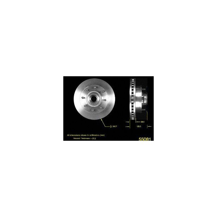 Image of the 55081 Pro-Series OE Brake Rotor depicting front and side views with dimensions labeled in millimeters.
