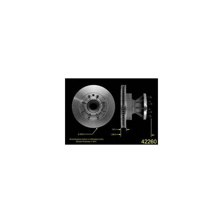 Two views of the 42260 Pro-Series OE Brake Rotor with technical specifications measured in millimeters.