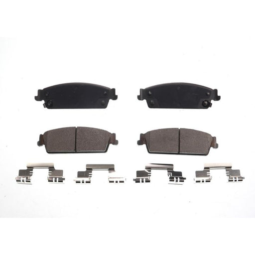 BFD1194CR ProSeries OE Brake Pads, set of four, along with associated hardware clips displayed on a white background.