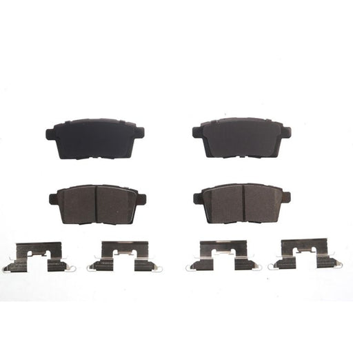 Four BFD1259CR ProSeries OE Brake Pads and four metallic clips arranged in a grid on a white background.