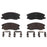 BFD1264CR ProSeries OE Brake Pads set, consisting of four brake pads and four metal clips, arranged on a white background.