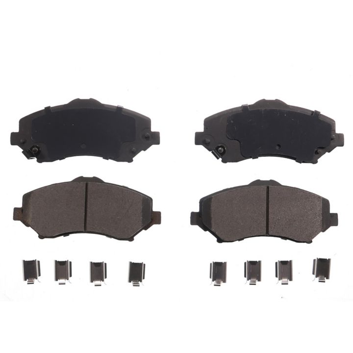 A set of four BFD1273CR ProSeries OE Brake Pads with installation hardware displayed below them.