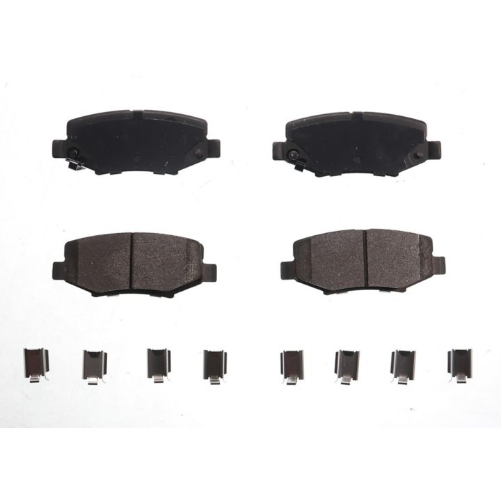 Two rows featuring eight BFD1274SM ProSeries OE Brake Pads and eight clips arranged against a white background.