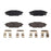 Four BFD1114CR ProSeries OE Brake Pads in black and four silver hardware clips arranged on a white background.