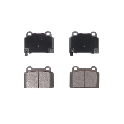 Four BFD1368SM ProSeries OE Brake Pads arranged in two rows, with the friction surface of two pads facing up and the backing plates of two pads showing.