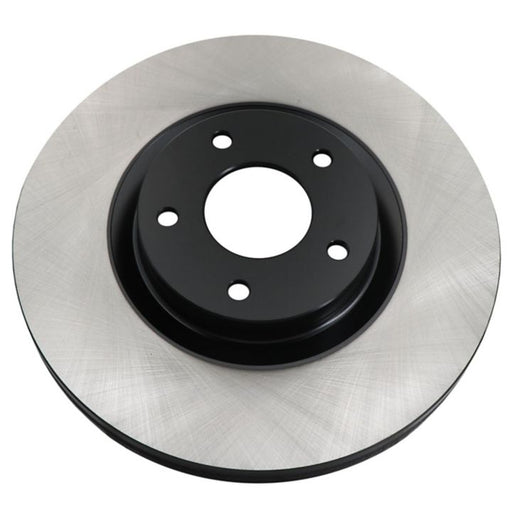 A single, shiny, metallic C07848 ProSeries OE+ Brake Rotor with a black center and multiple lug holes, isolated on a white background.
